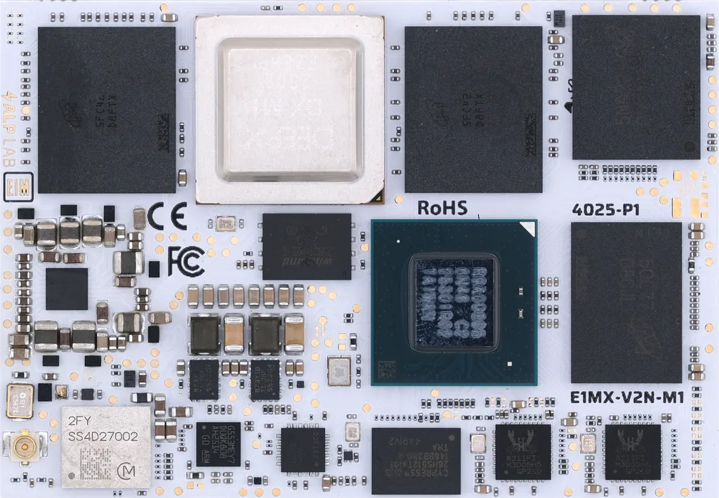 Alp Lab E1M-X V2N+M1 System-on-Module with the DX-M1 accelerator, front view